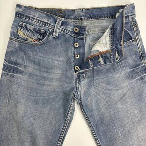 Diesel Jeans Men 30x32 (30x30.5) Button Fly Straight Washed Out Distressed Faded